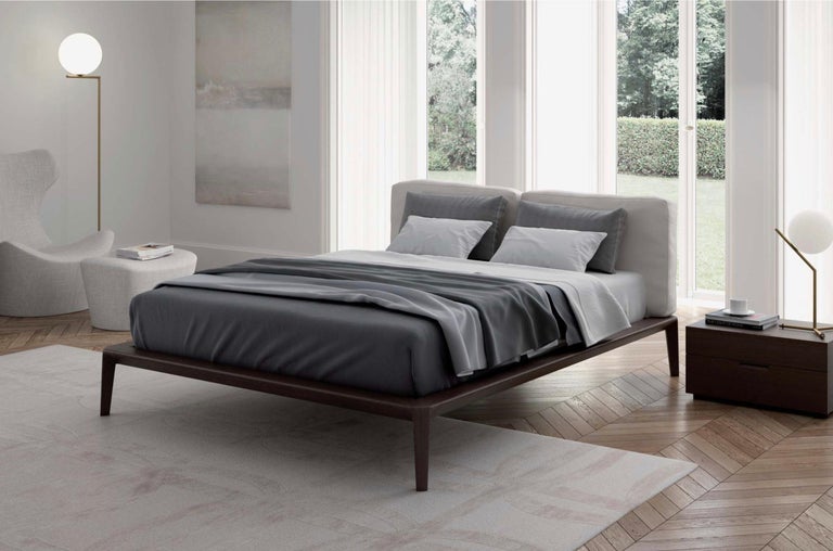 Italian Contemporary Bed Leather Headboard Wood Bed Frame Made In Italy