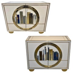 Italian Contemporary Bespoke Ivory Cabinets with New York Blue & Gold Sculpture
