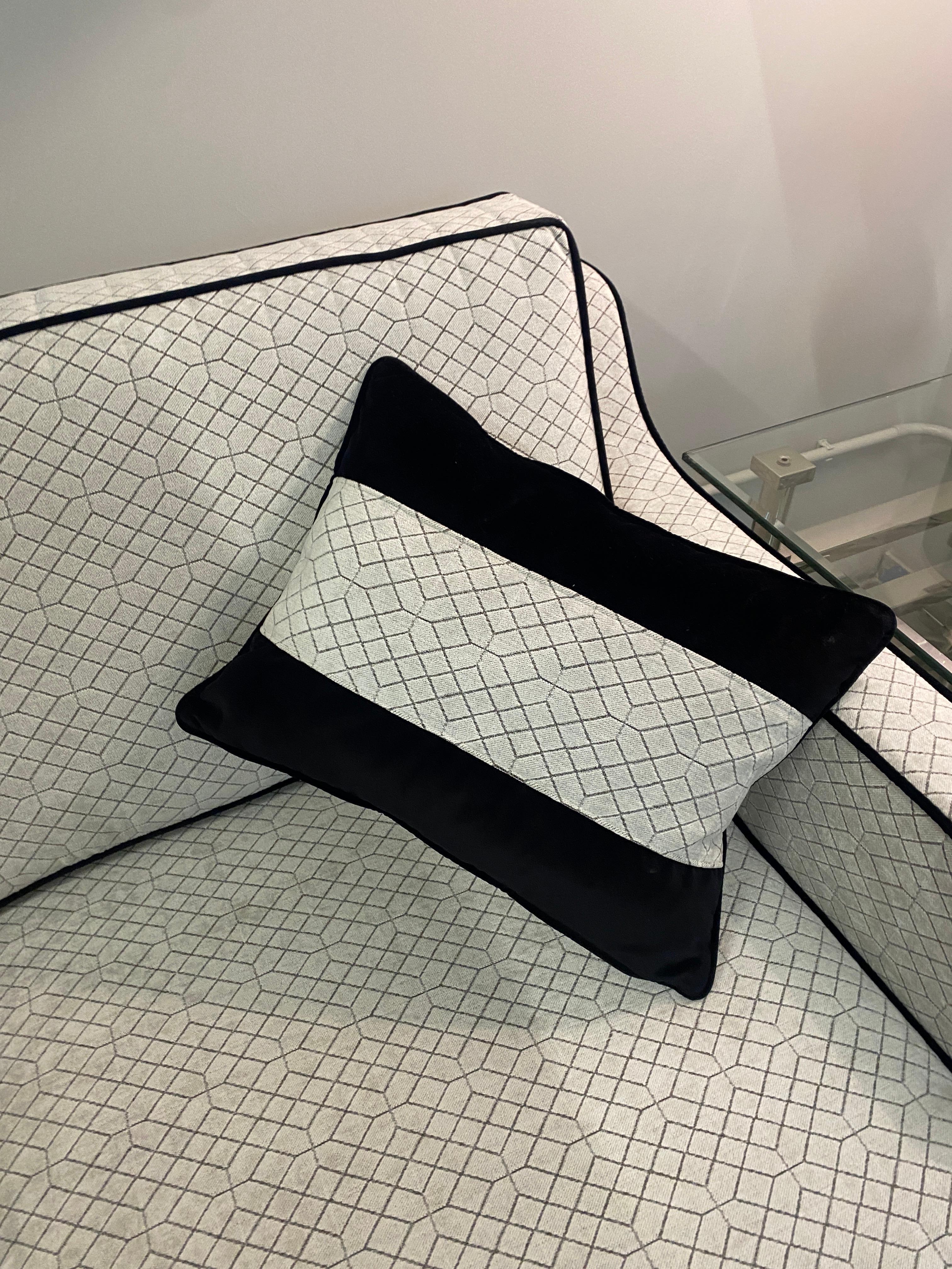 Italian Contemporary Black and Light Grey Velvet Three-seater Sofa For Sale 6