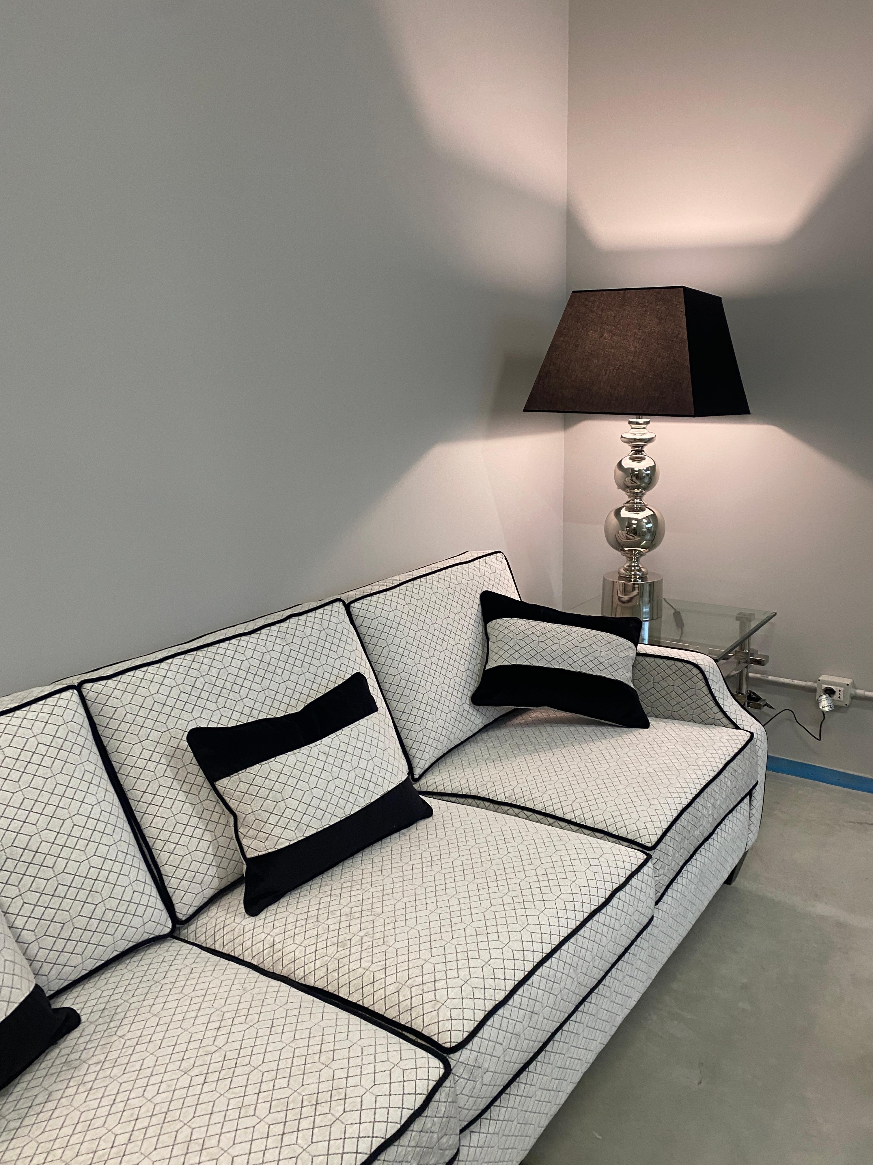 Italian Contemporary Black and Light Grey Velvet Three-seater Sofa For Sale 12