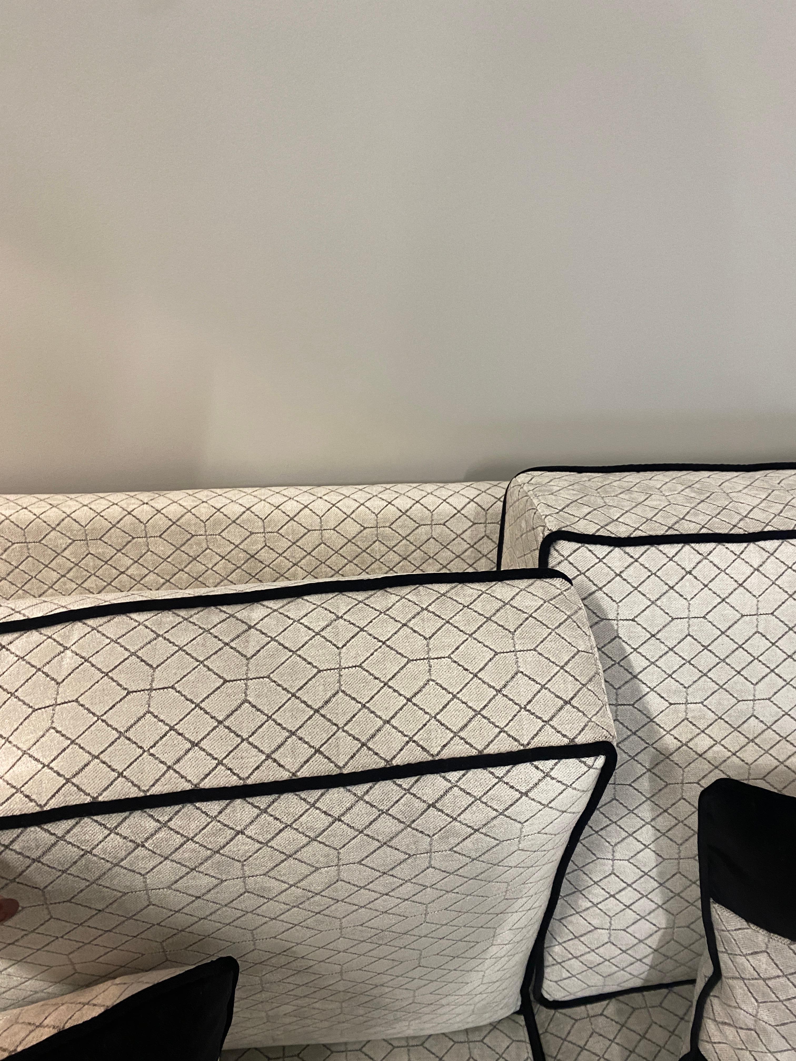 Modern Italian Contemporary Black and Light Grey Velvet Three-seater Sofa For Sale