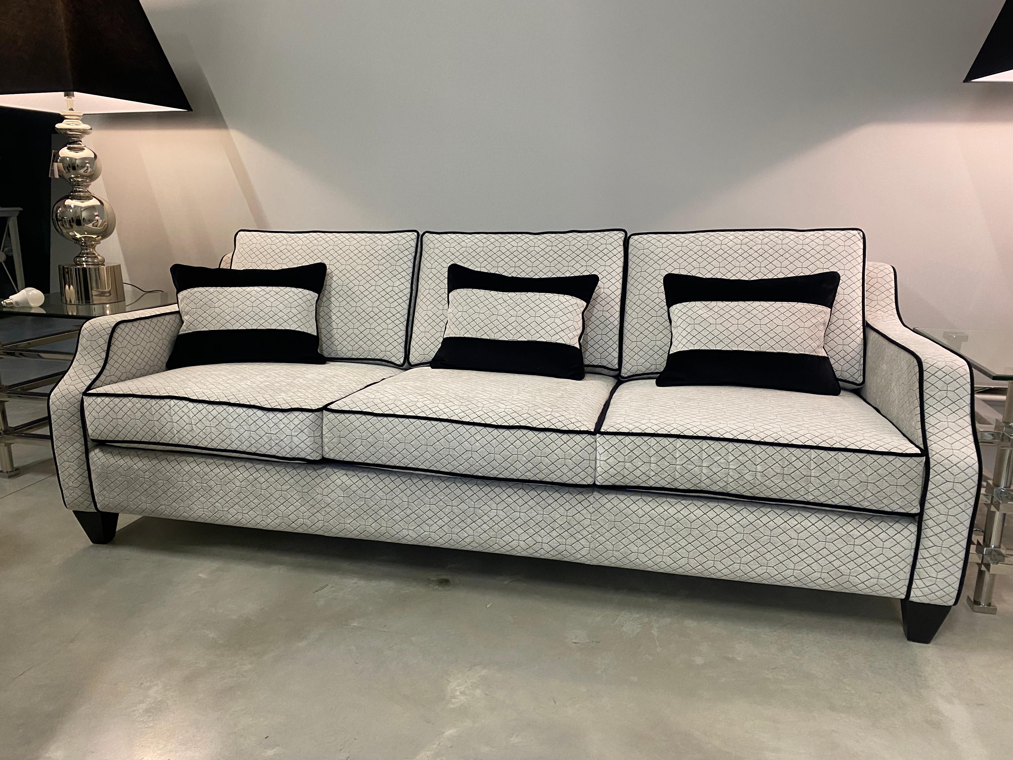 Wood Italian Contemporary Black and Light Grey Velvet Three-seater Sofa For Sale