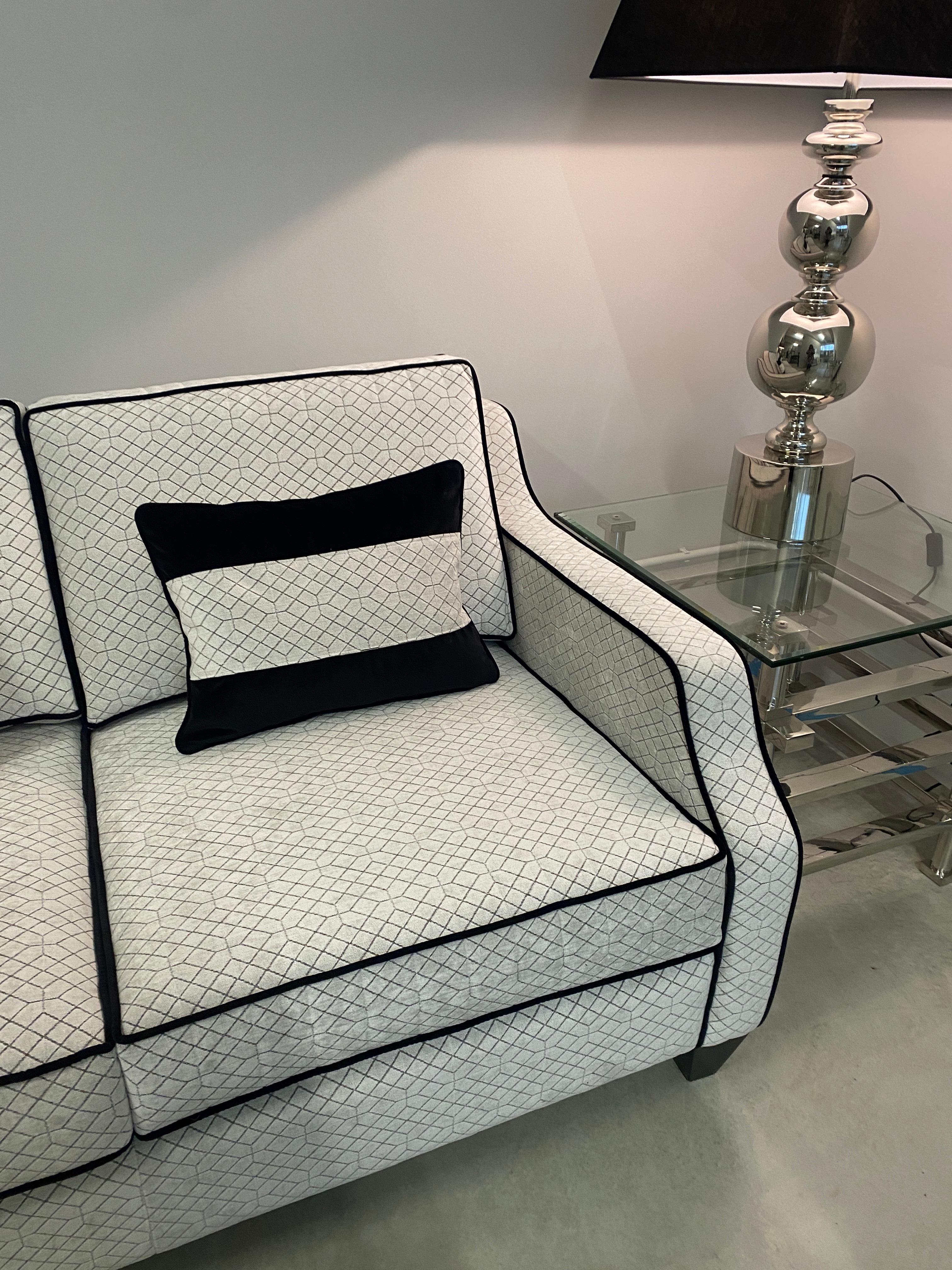 Italian Contemporary Black and Light Grey Velvet Three-seater Sofa For Sale 3