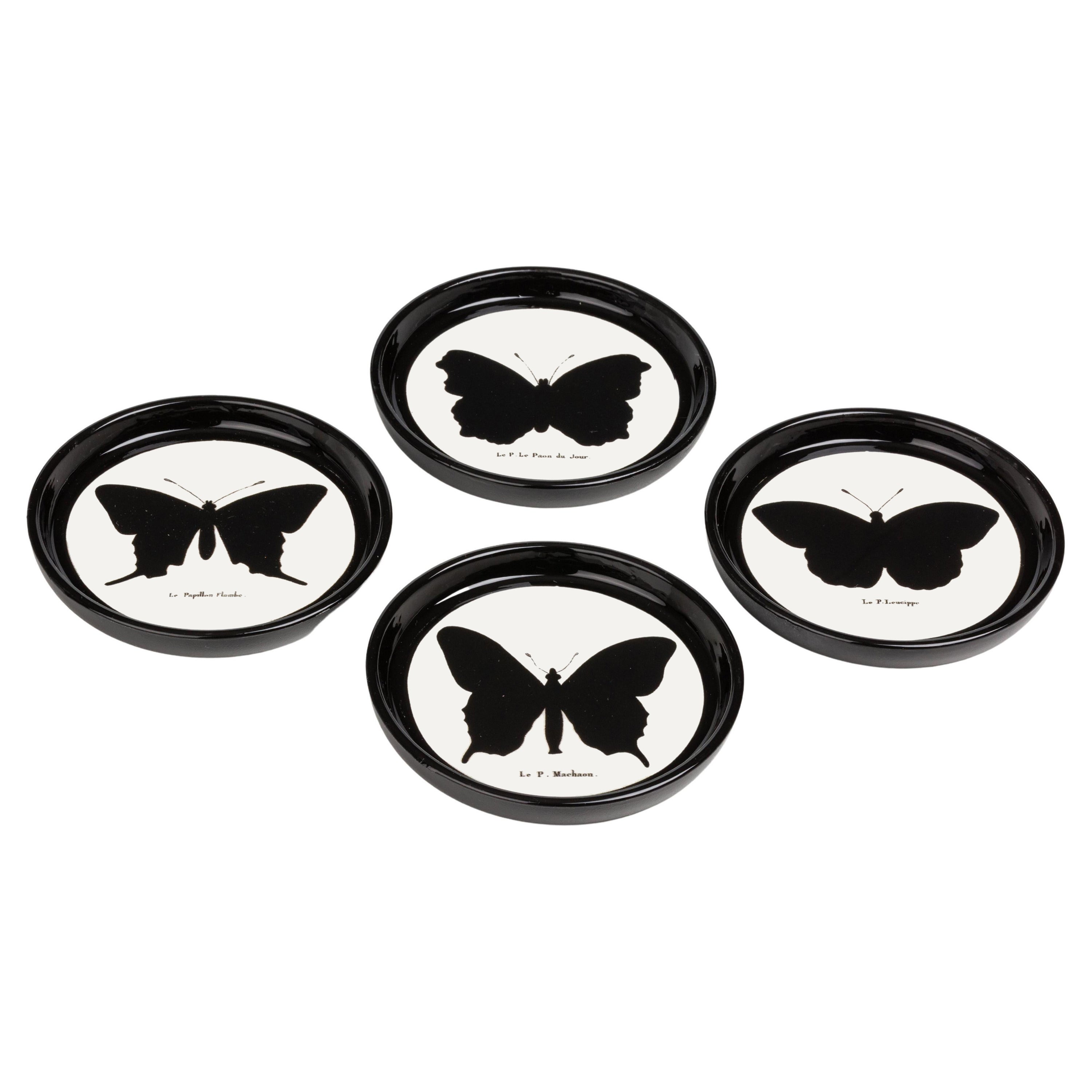 Sottobicchieri italiani contemporanei in resina a forma di farfalla "Black and Wild", set di 4 pezzi