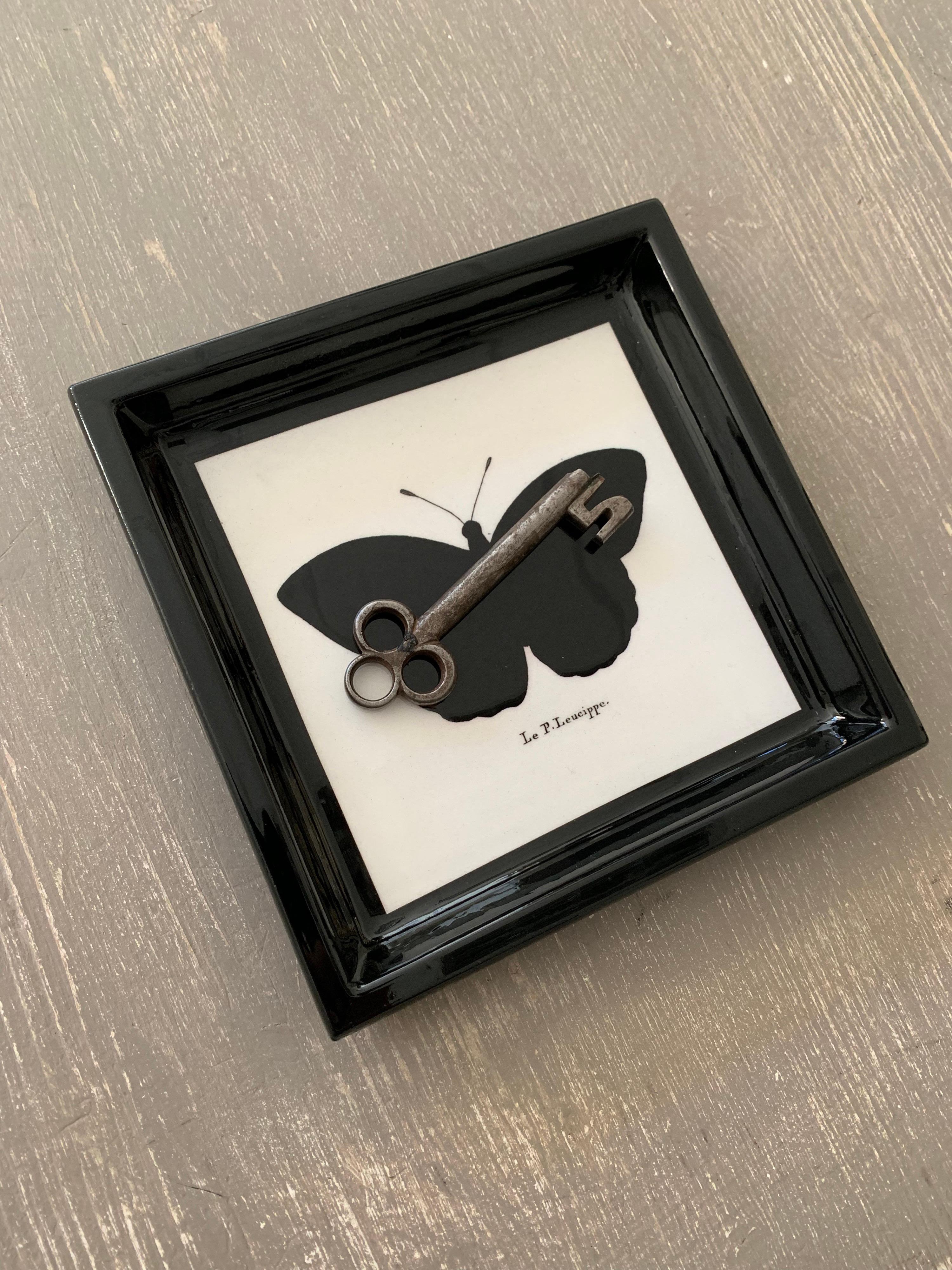 Elegante bandeja de bolsillo impresa que representa un exótico entorno natural con una Mariposa sobre ella. 

Este objeto forma parte de una gran colección llamada 