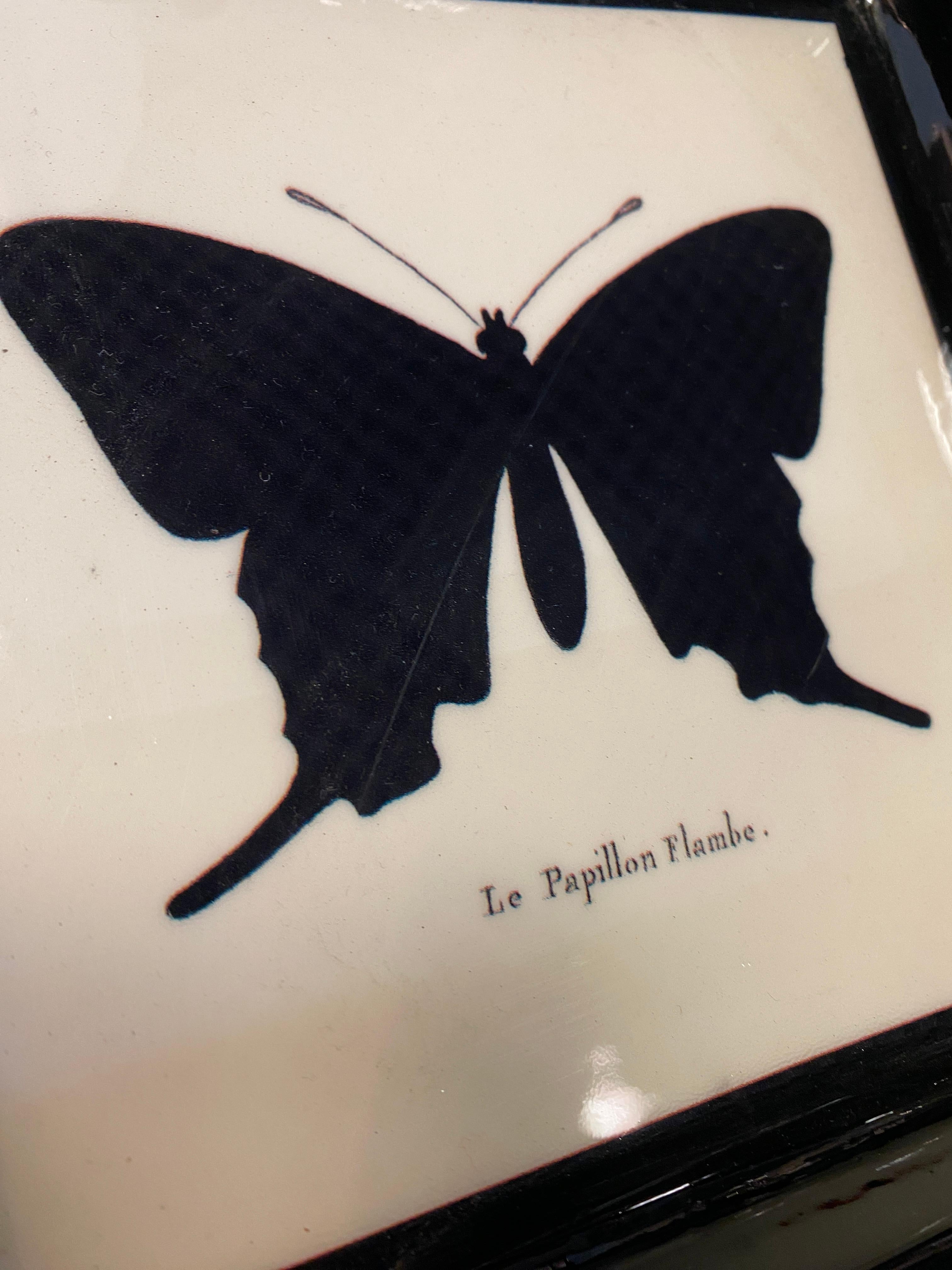 Elegantes bedrucktes Taschentablett, das eine exotische Naturlandschaft mit einem Schmetterling zeigt. 

Dieses Objekt ist Teil einer großen Kollektion mit dem Namen 