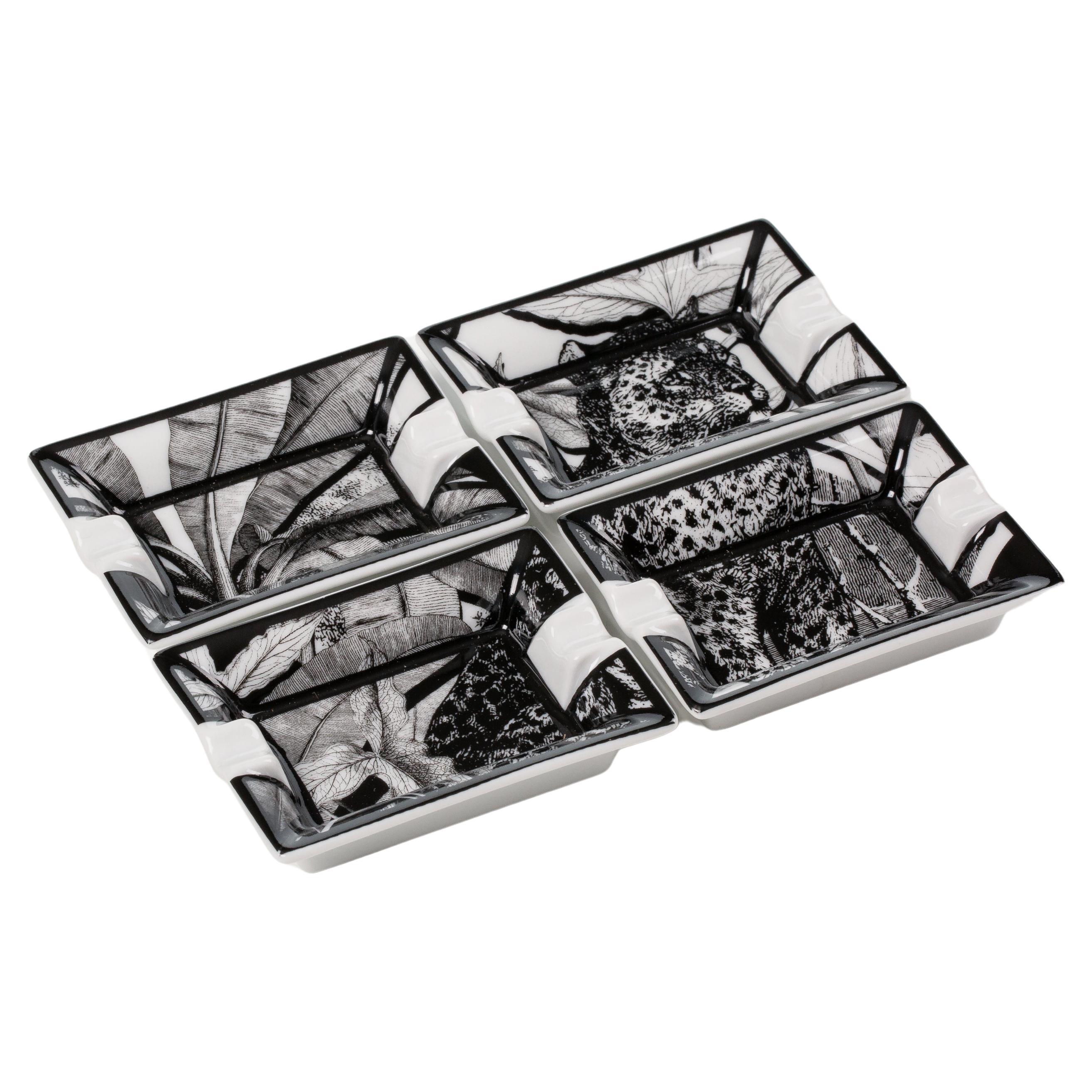 Italian Contemporary "Black and Wild" collection Jaguar Porcelaine Ashtray