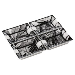 Cenicero de porcelana de jaguar de la colección italiana contemporánea "Negro y Salvaje