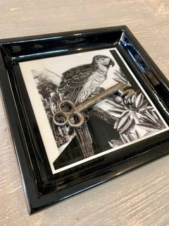 Italian Contemporary "Black and Wild" Collection Parrot Resin Pocket Tray