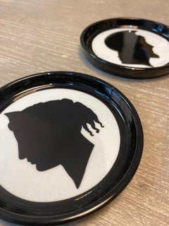 Italian Contemporary Black and White Ancient Profile Resin Coasters Set of 2