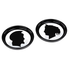 Italian Contemporary Black and White Ancient Profile Resin Coasters Set of 2