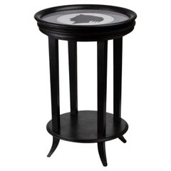 Italian Contemporary Black Wooden Side Table with Neoclassical Profile Print