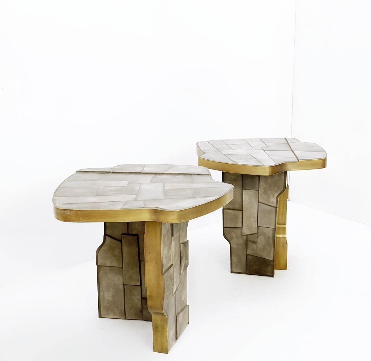 Italian contemporary brass and ceramic side table, 2 available.
Sold individually not by pair 