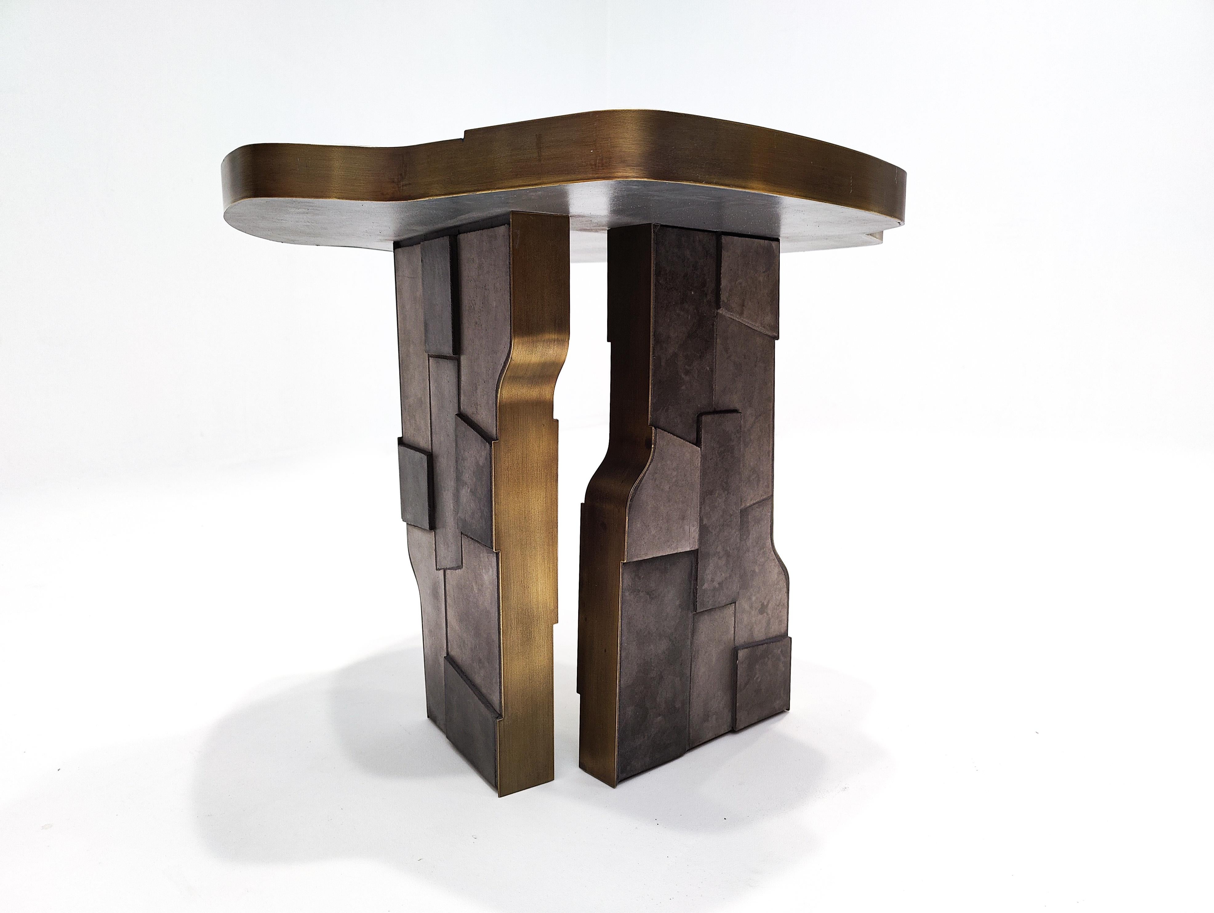 Italian Contemporary Brass and Ceramic Side Table, 2 Available For Sale 4