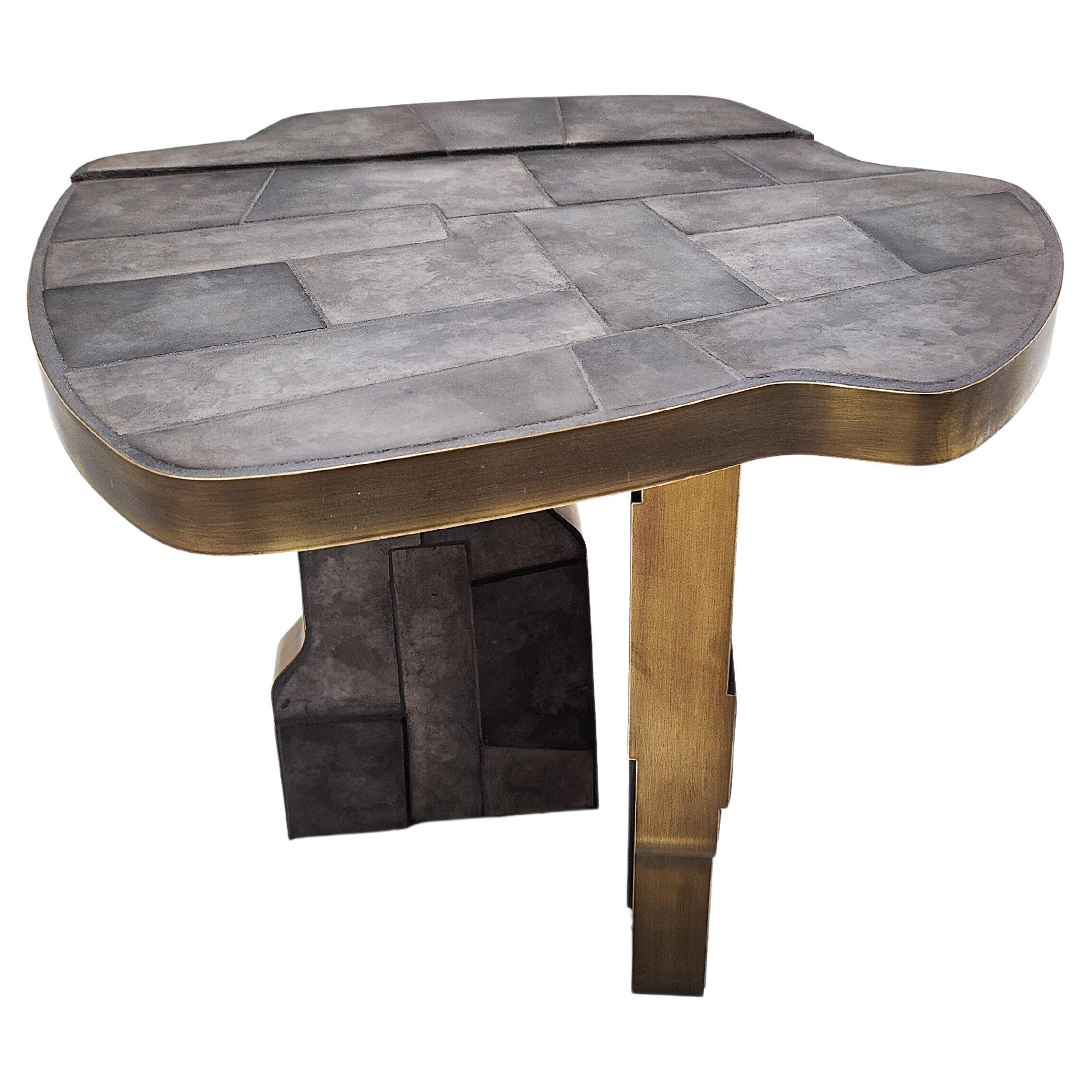 Italian Contemporary Brass and Ceramic Side Table, 2 Available For Sale