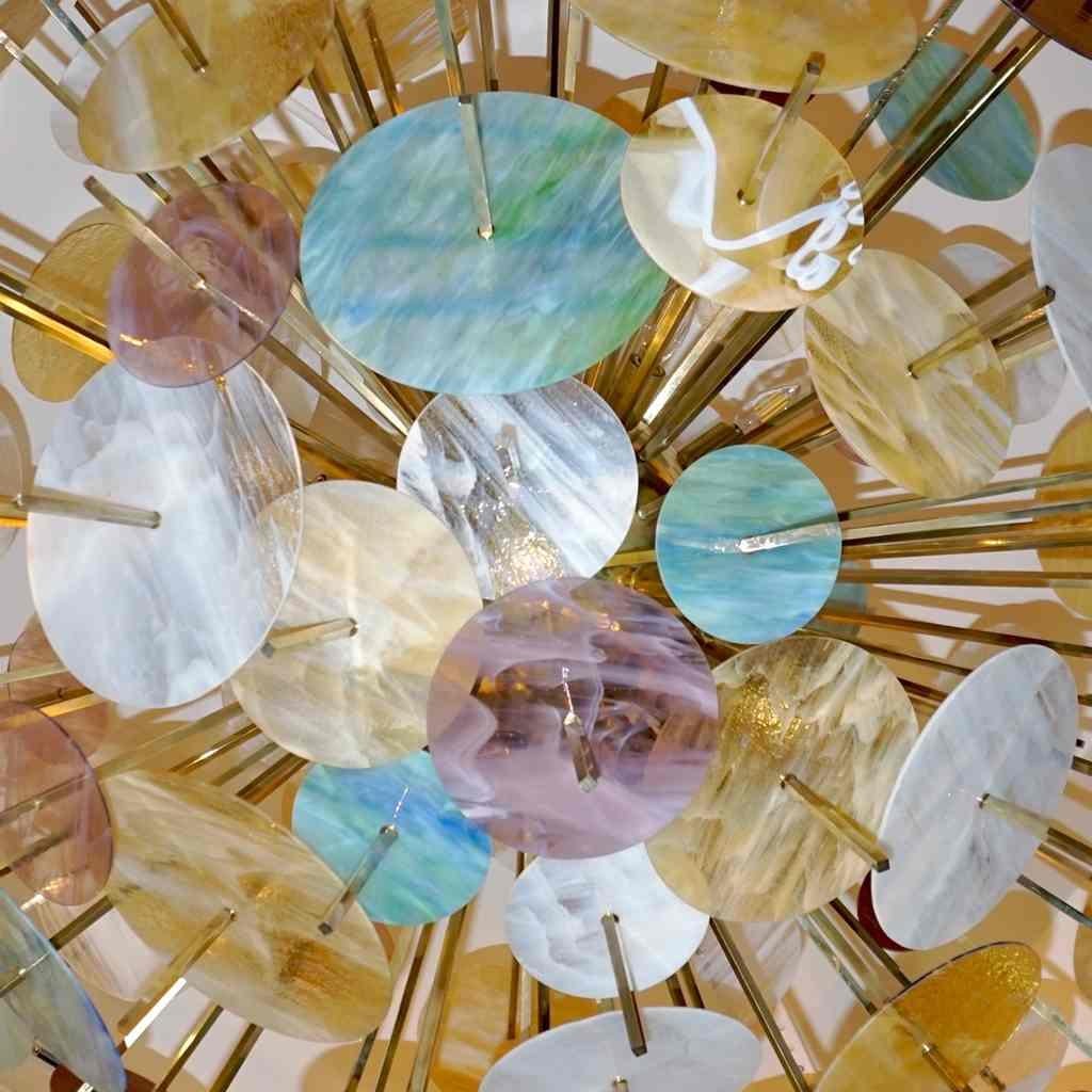 Italian Contemporary Brass & Pastel Murano Glass Oval Sputnik Modern Chandelier For Sale 5
