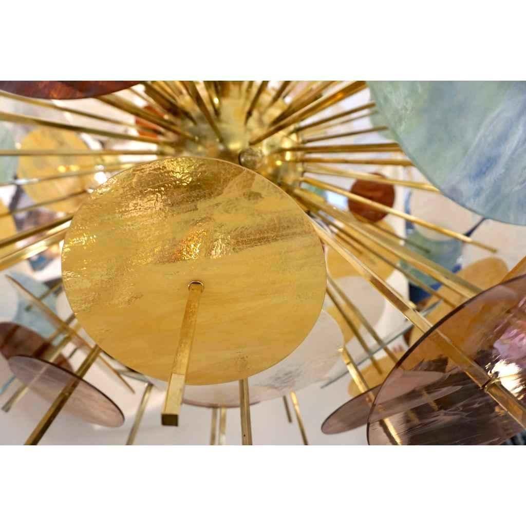 Italian Contemporary Brass & Pastel Murano Glass Oval Sputnik Modern Chandelier For Sale 7