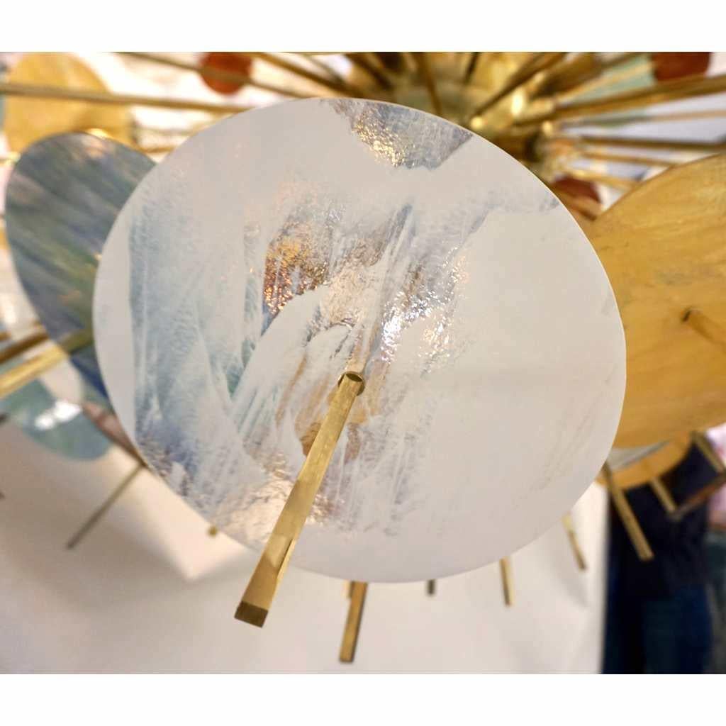 Italian Contemporary Brass & Pastel Murano Glass Oval Sputnik Modern Chandelier For Sale 1
