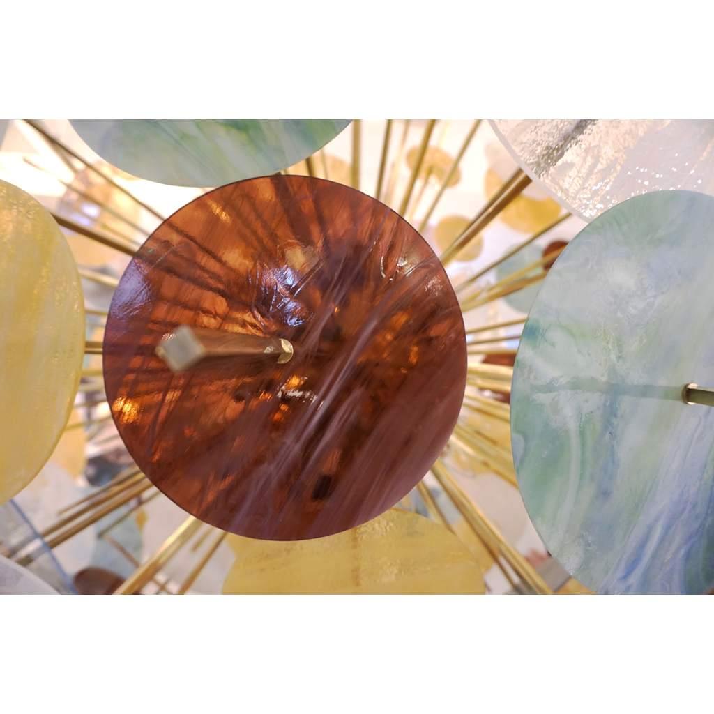 Italian Contemporary Brass & Pastel Murano Glass Oval Sputnik Modern Chandelier For Sale 2