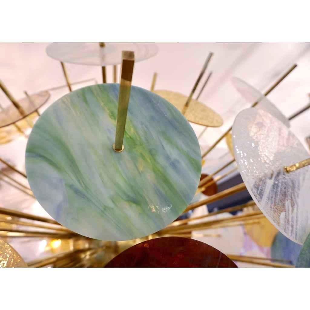 Italian Contemporary Brass & Pastel Murano Glass Oval Sputnik Modern Chandelier For Sale 3