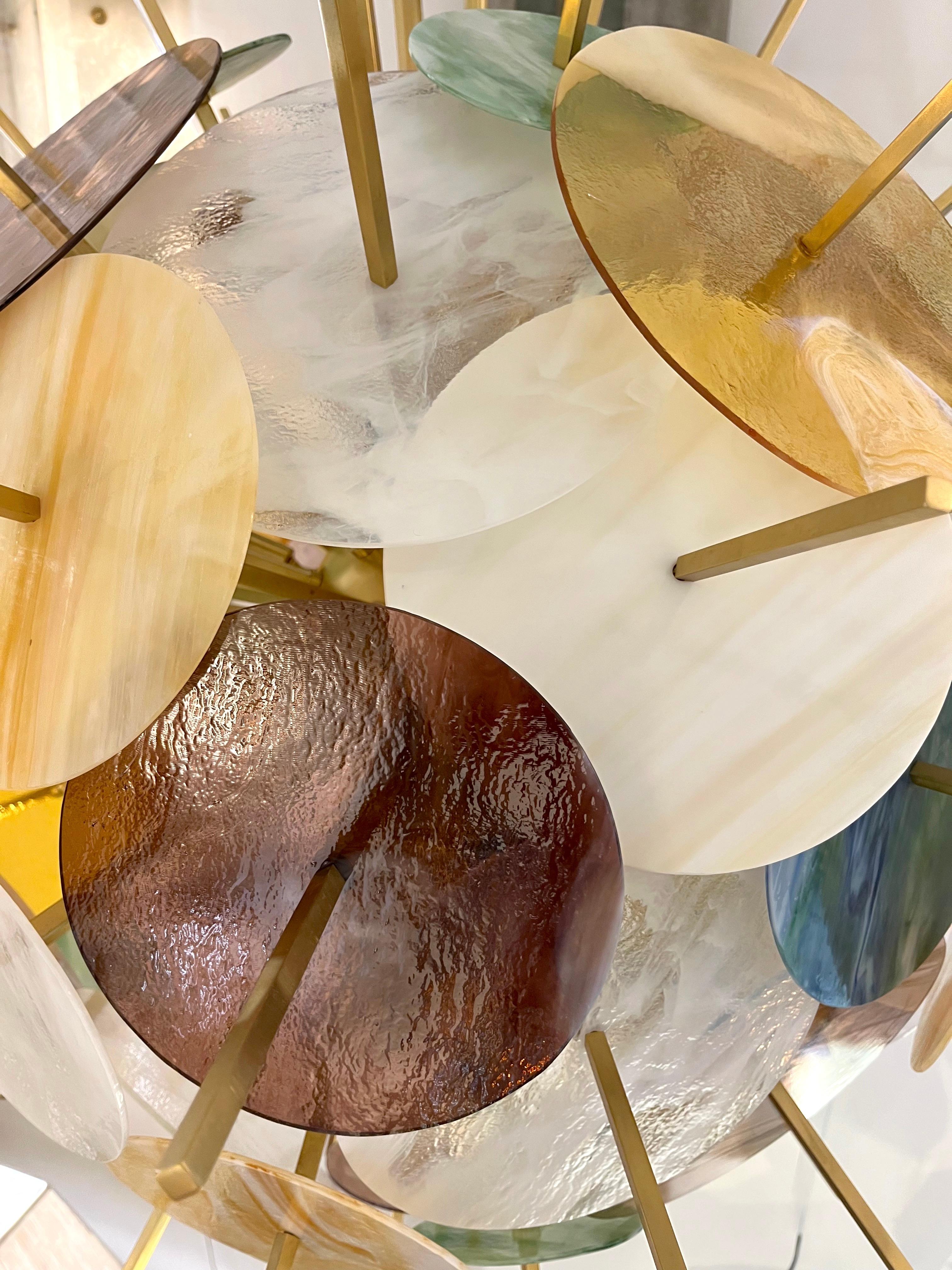 Italian Contemporary Brass & Pastel Murano Glass Sputnik Round Sphere Chandelier For Sale 13