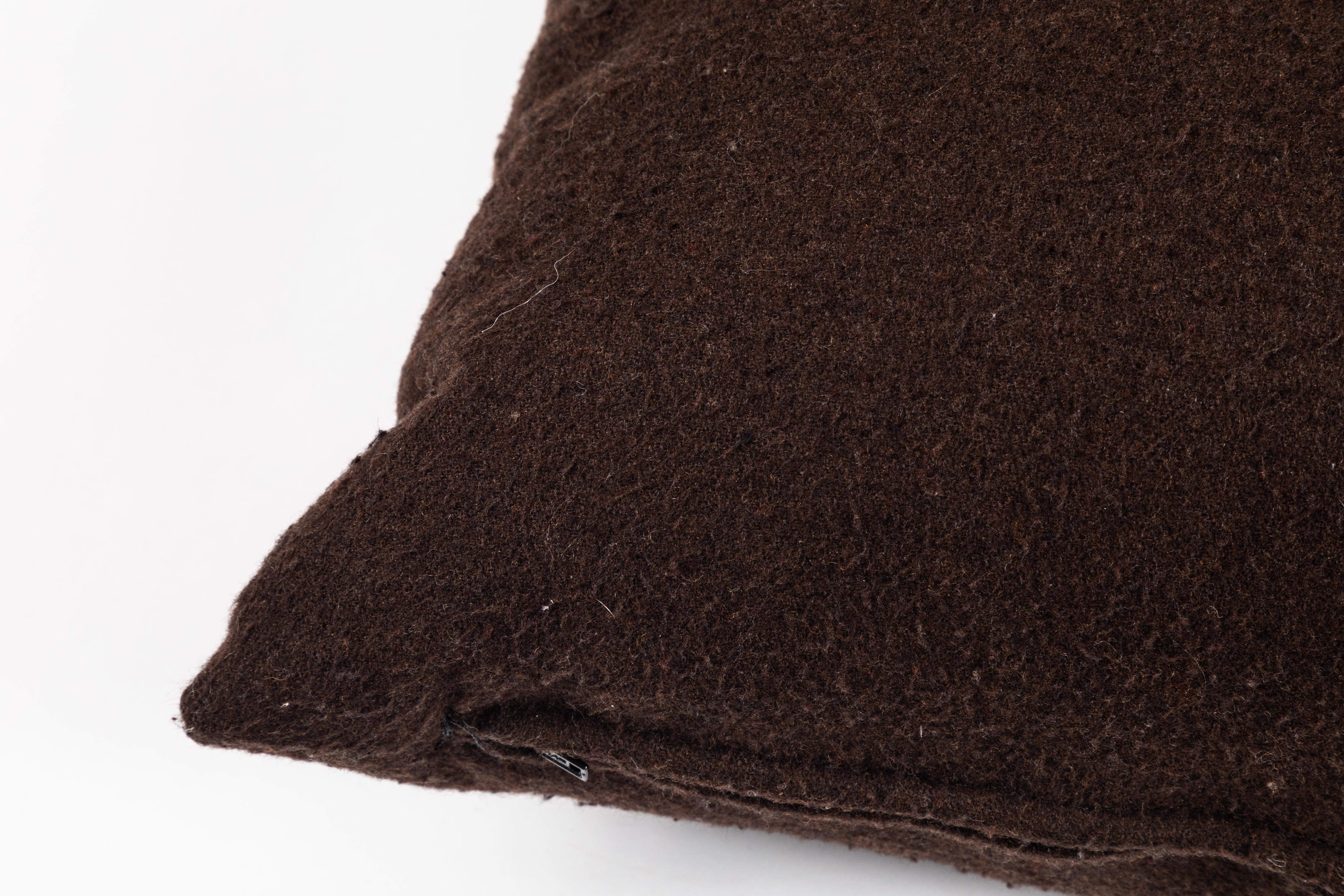 Italian contemporary brown cashmere pillow, removable cover with zipper.
