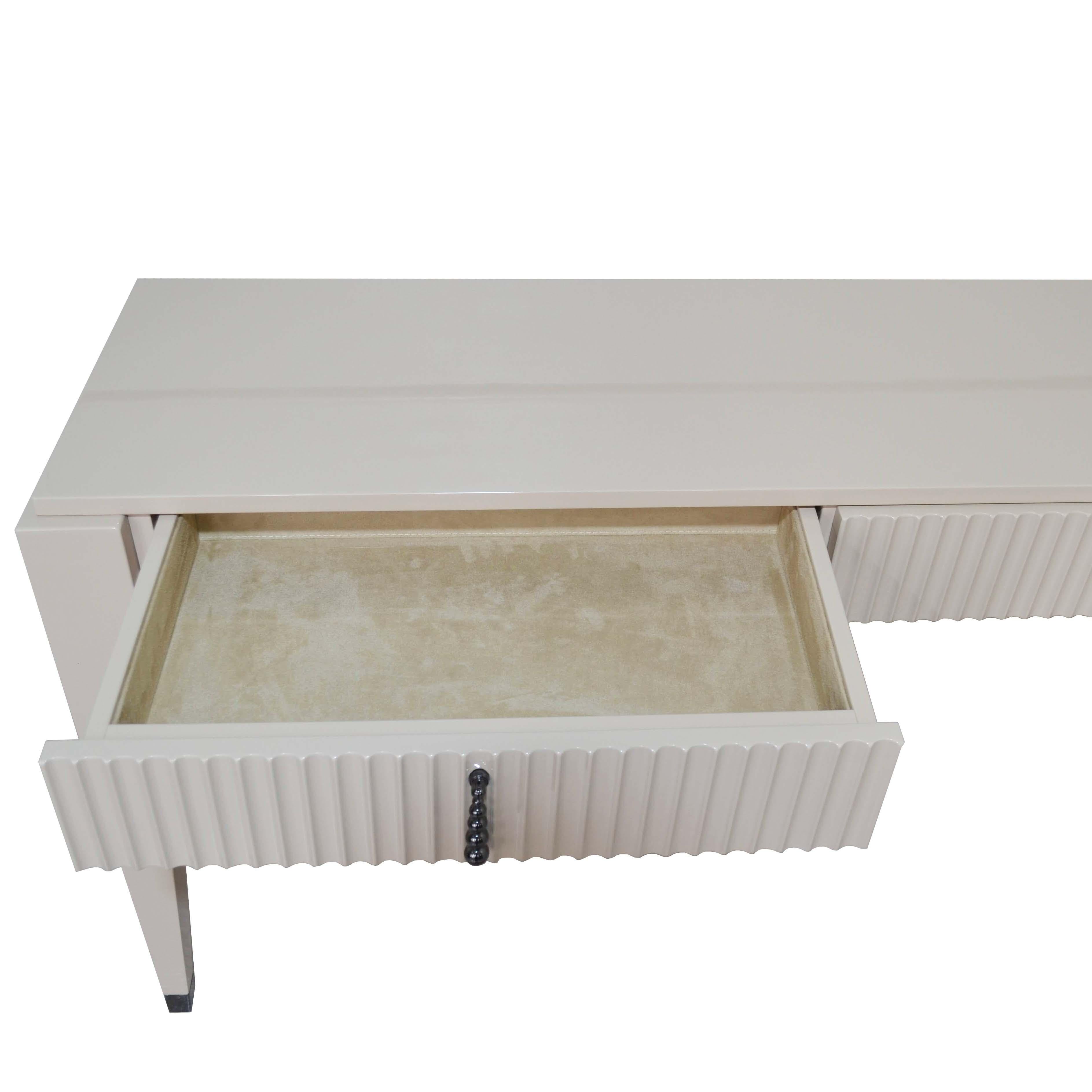 Art Deco Italian Contemporary Cappuccino High-Gloss Console/Writing Desk with Two Drawers For Sale