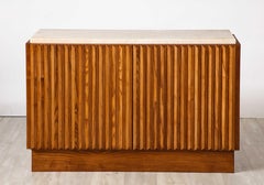Italian Contemporary Carved Oak and Travertine Cabinet