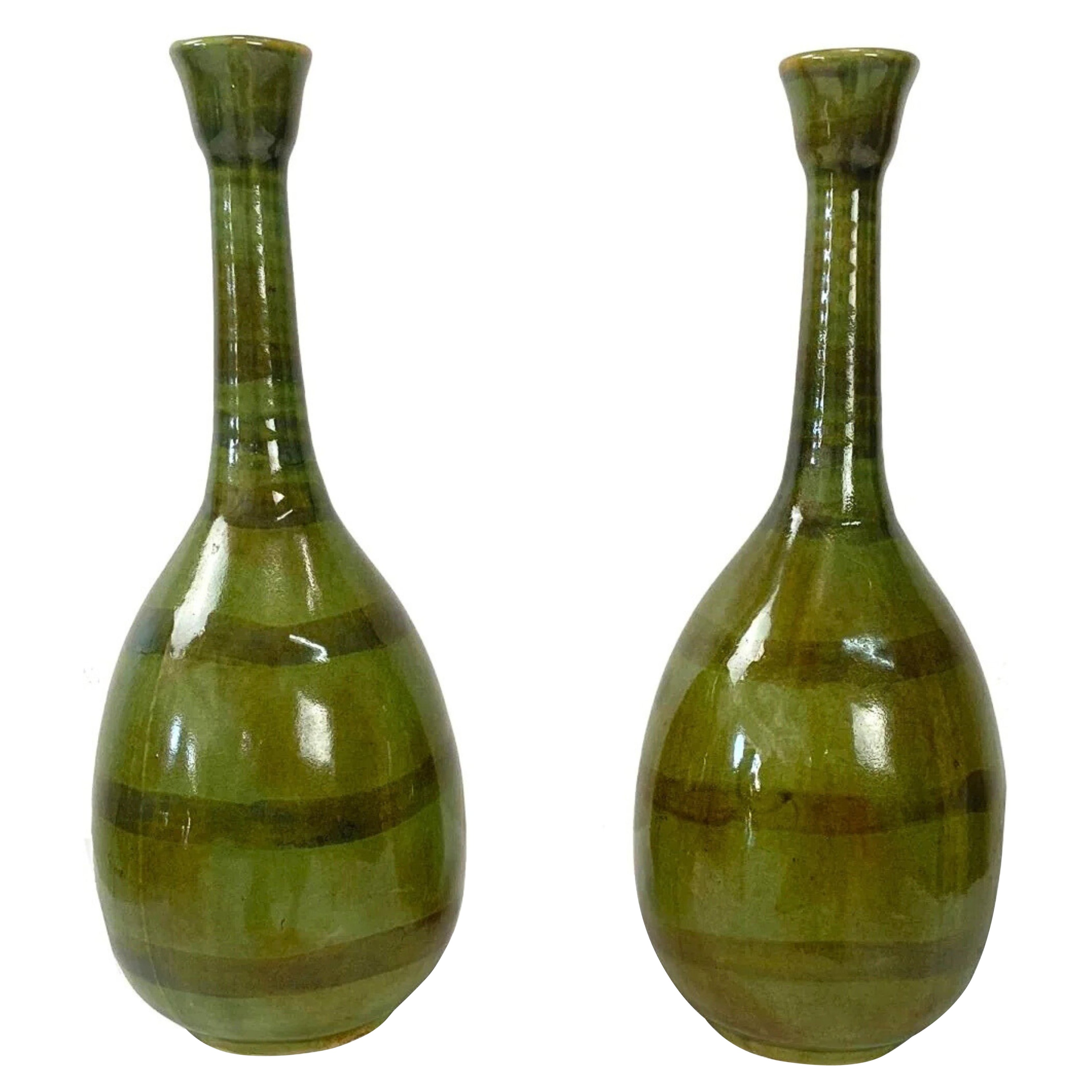 Italian Contemporary Crackle-Glazed Ceramic Vase Pair, Modern Decor For Sale