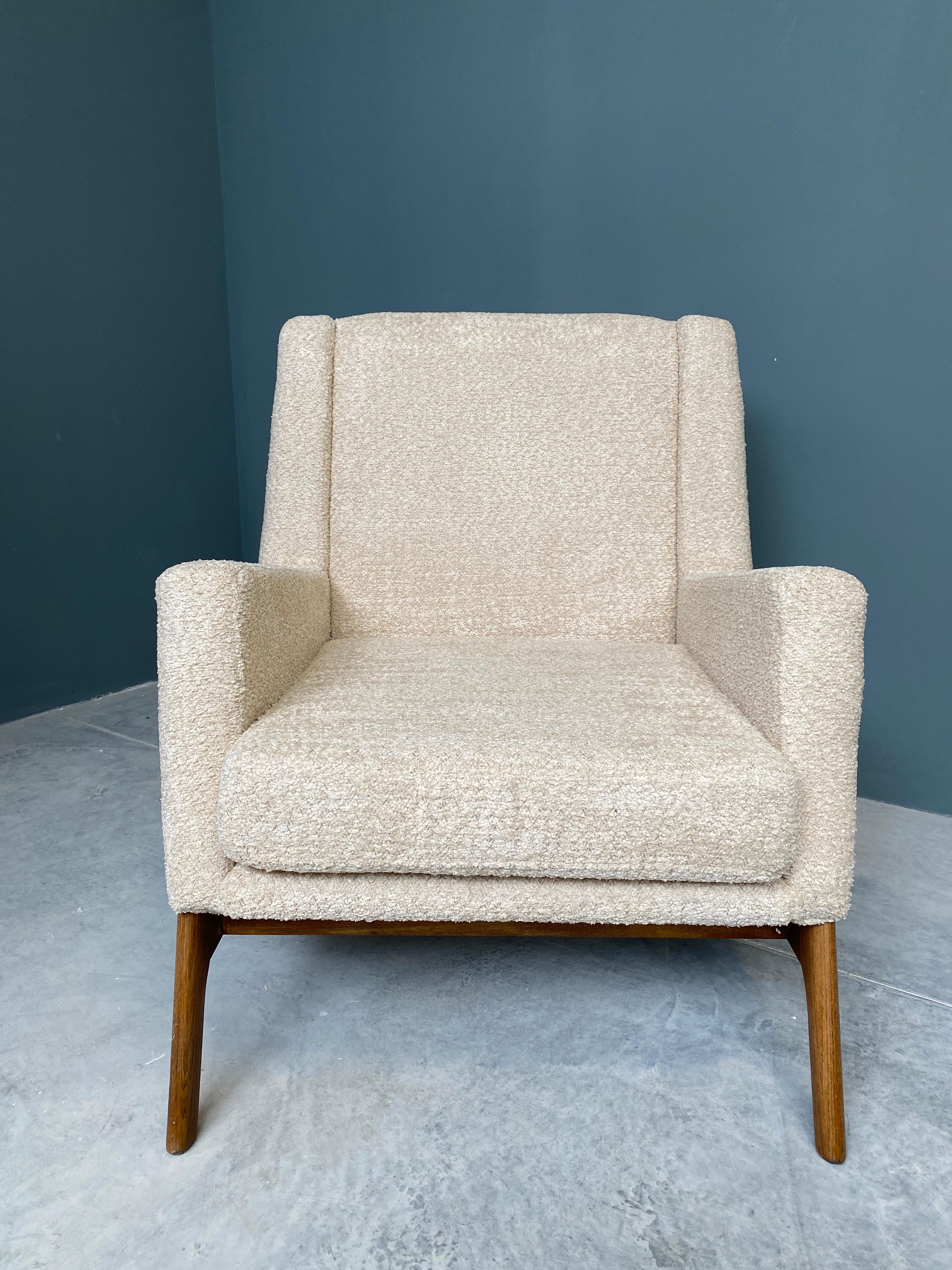 Modern Italian Contemporary Creamy White Chenille  and Wood Armchair For Sale
