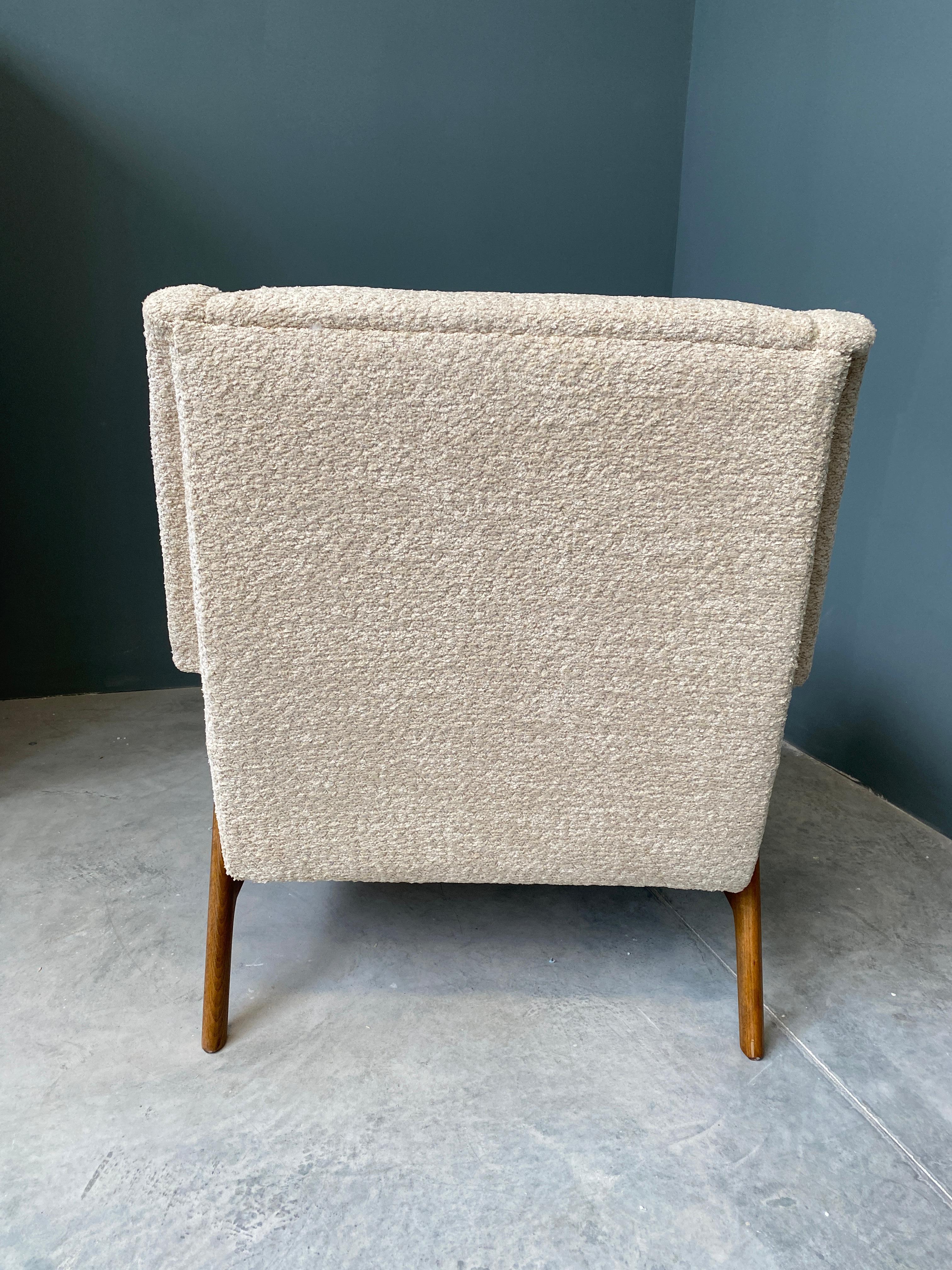 Italian Contemporary Creamy White Chenille  and Wood Armchair For Sale 2