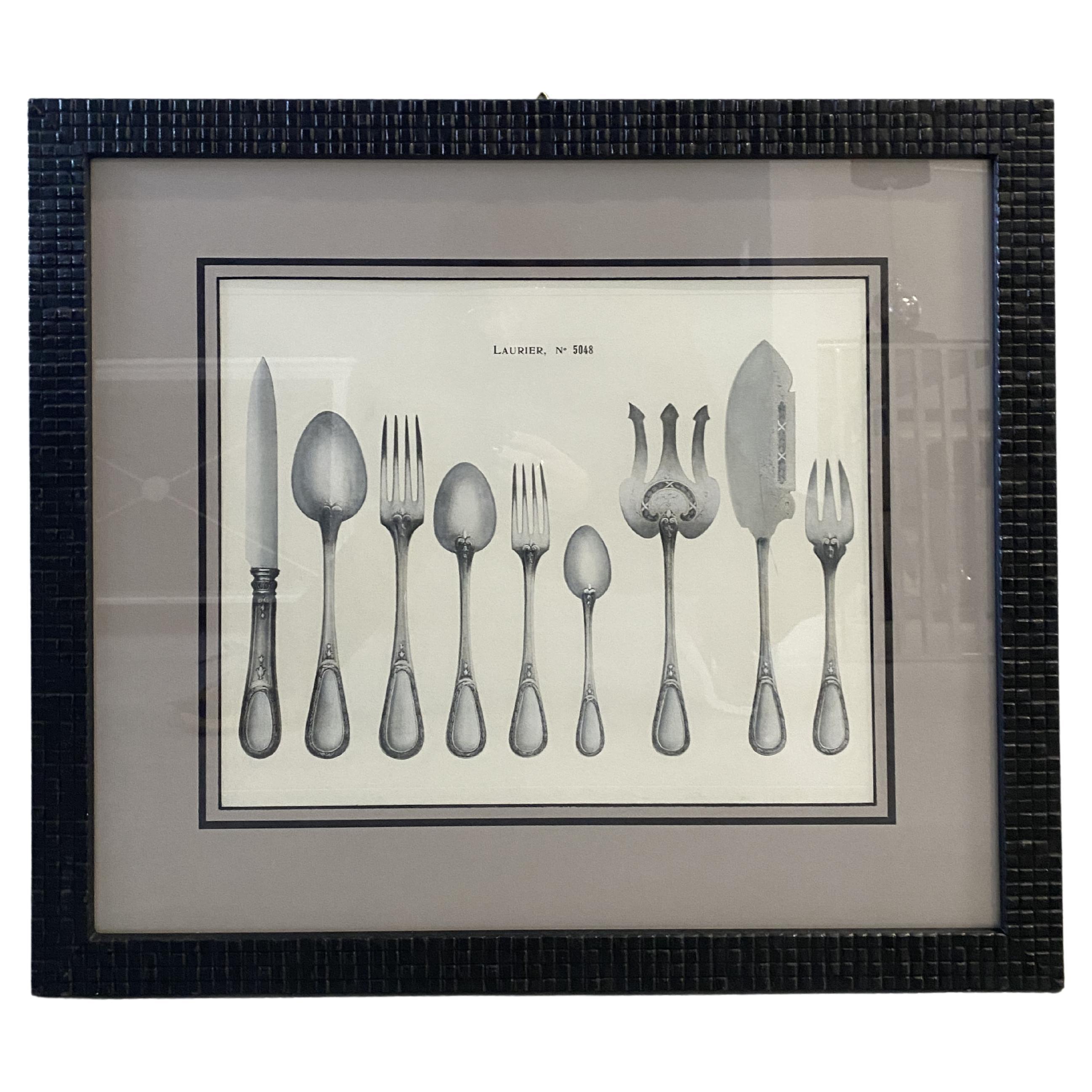 Italian Contemporary Cutlery Service" Black Print with Black Wood Frame 1 of 2 For Sale