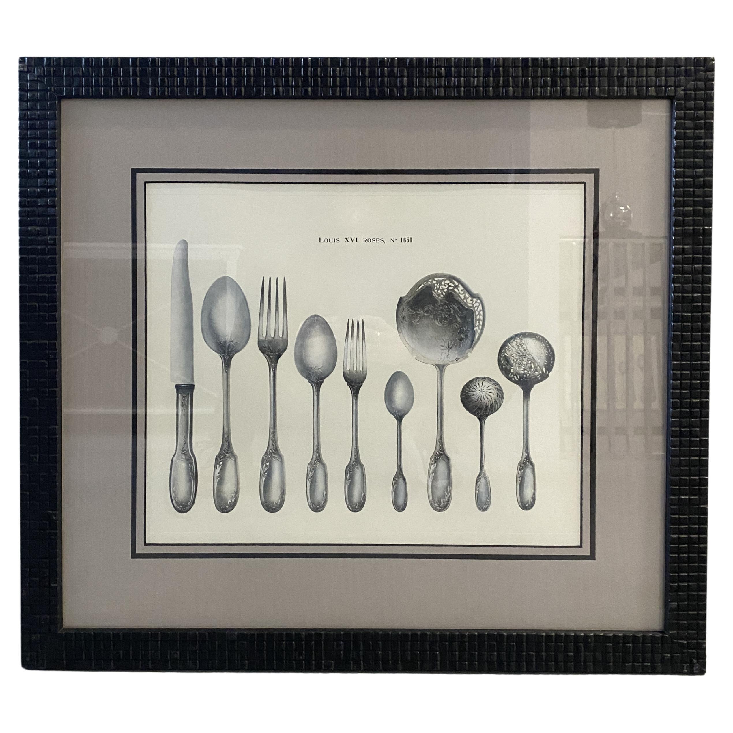 Italian Contemporary Cutlery Service" Black Print with Black Wood Frame 2 of 2 For Sale