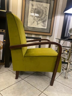 Italian Contemporary Danish Art Déco Style Moss Green Velvet and Wood Armchair