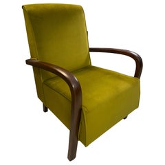 Italian Contemporary Danish Art Déco Style Moss Green Velvet and Wood Armchair