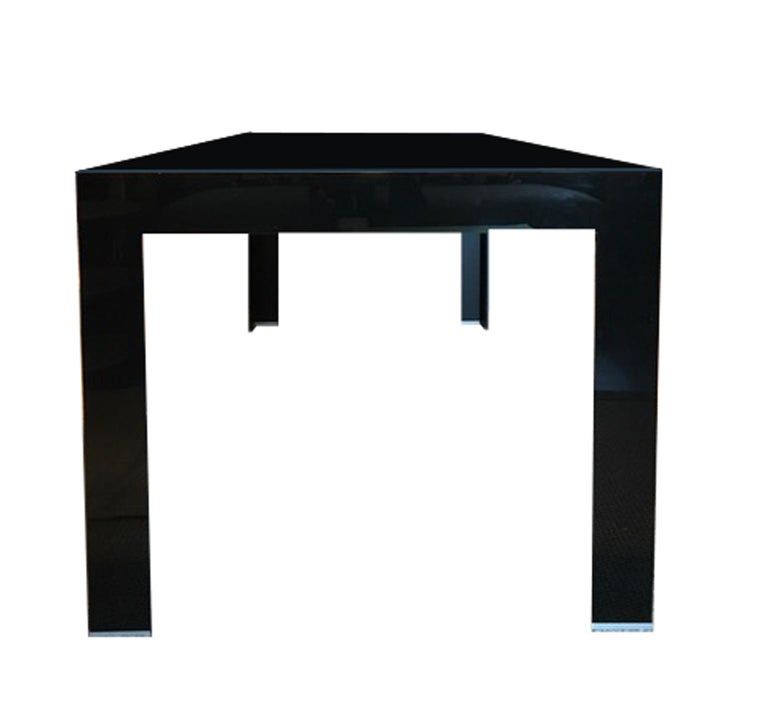 Italian Contemporary Design Black Glass Dining Table in Minimal Style
