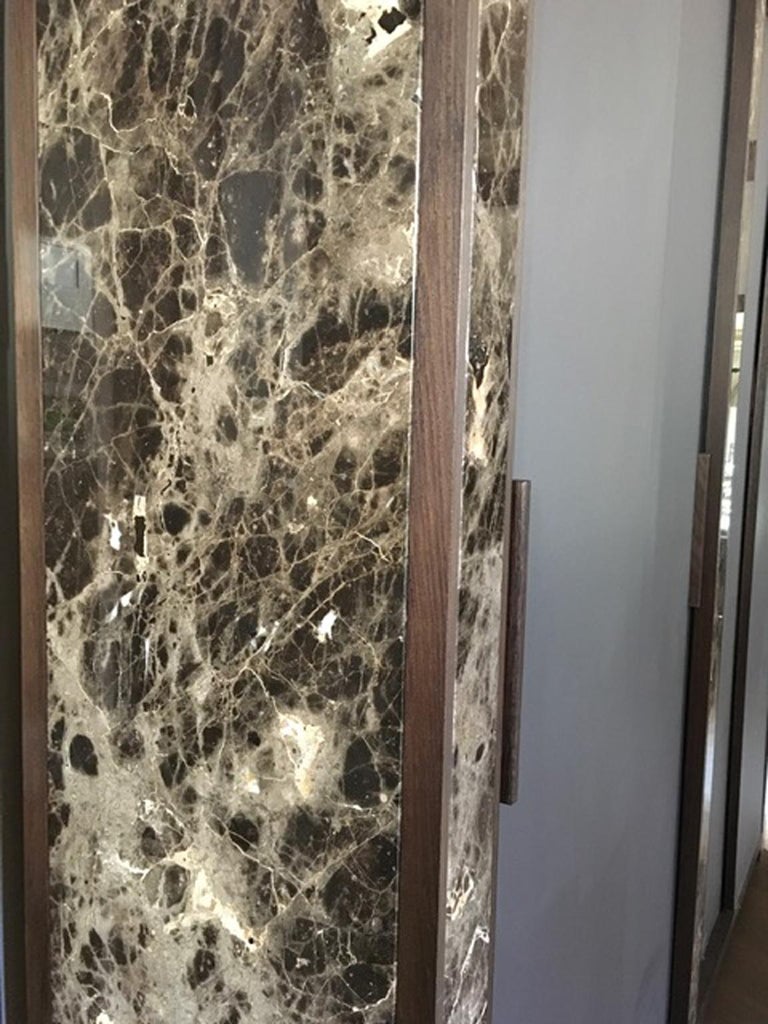Italian Contemporary Design Black Marble and Oak Wood Wardrobe For Sale