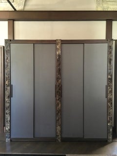Italian Contemporary Design Black Marble and Oak Wood Wardrobe