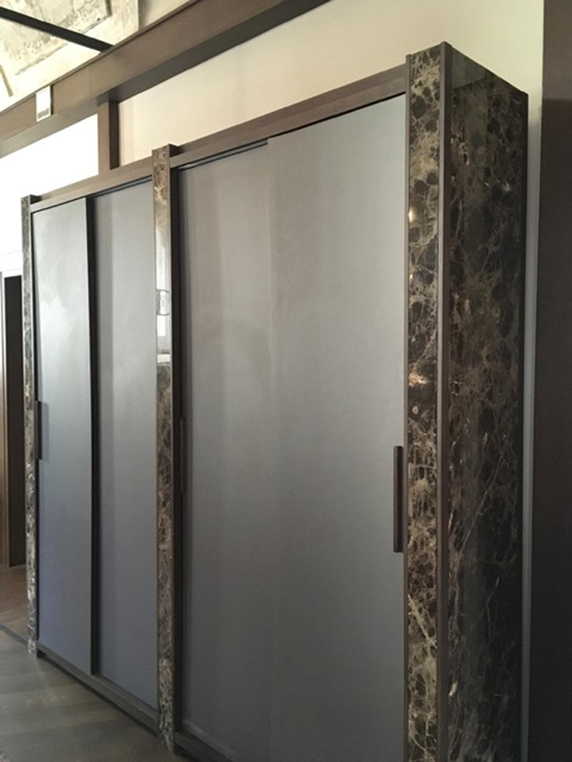 Modern Italian Contemporary Design Black Marble and Oak Wood Wardrobe For Sale