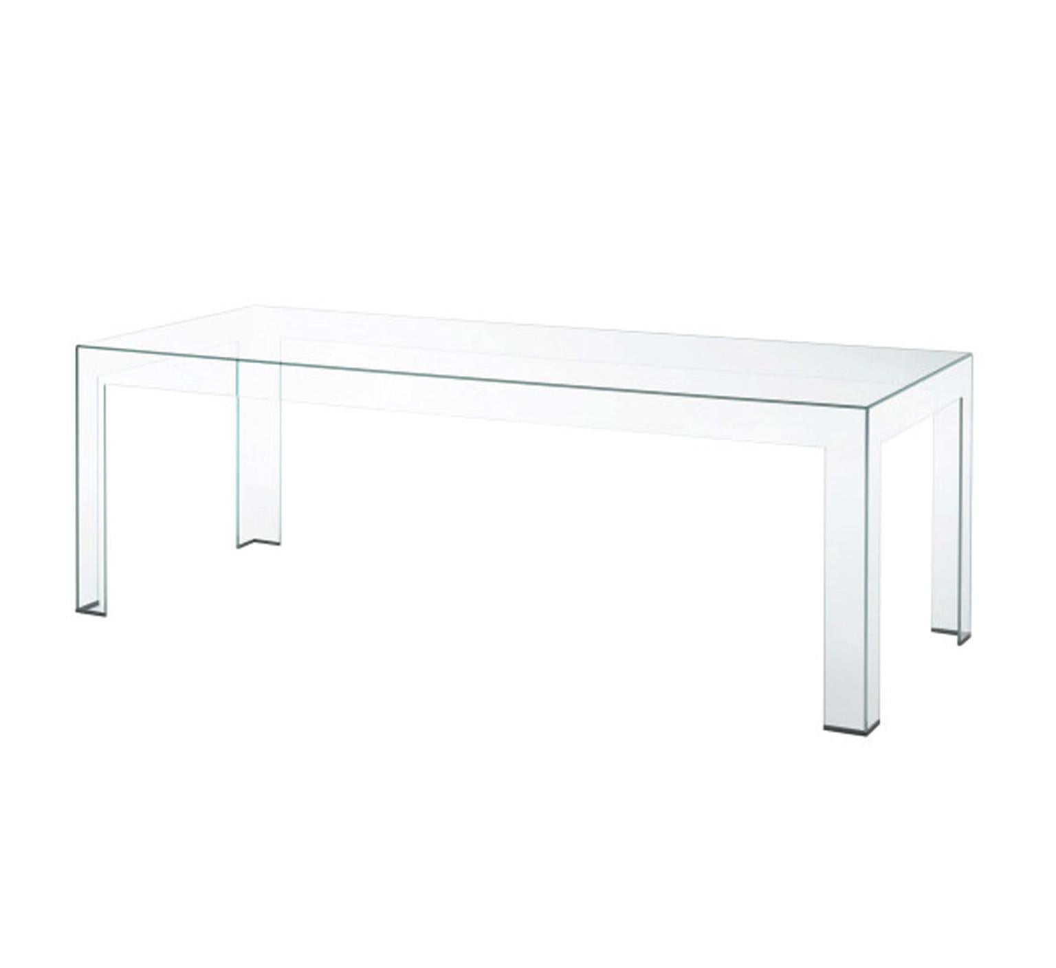 XXIe siècle et contemporain Table de salle à manger en verre transparent au design contemporain italien 250 cm en vente