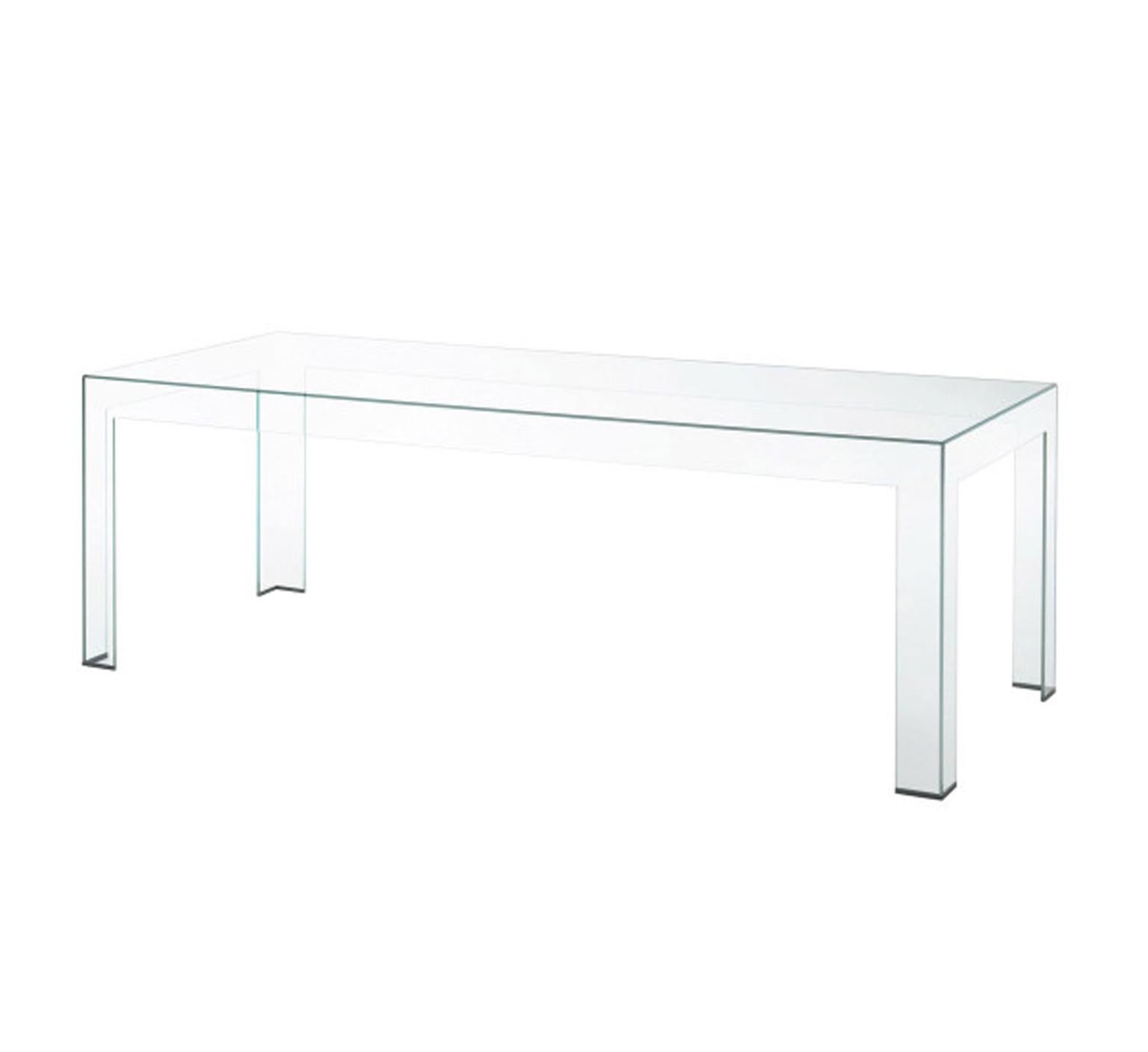 XXIe siècle et contemporain Table de salle à manger italienne en verre transparent de design contemporain dans un style minimaliste en vente
