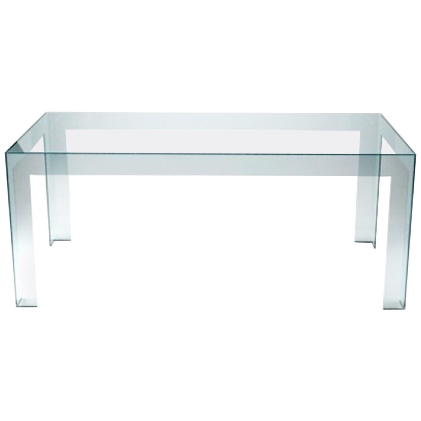 Italienischer Esstisch aus klarem Glas im zeitgenössischen italienischen Design im minimalistischen Stil