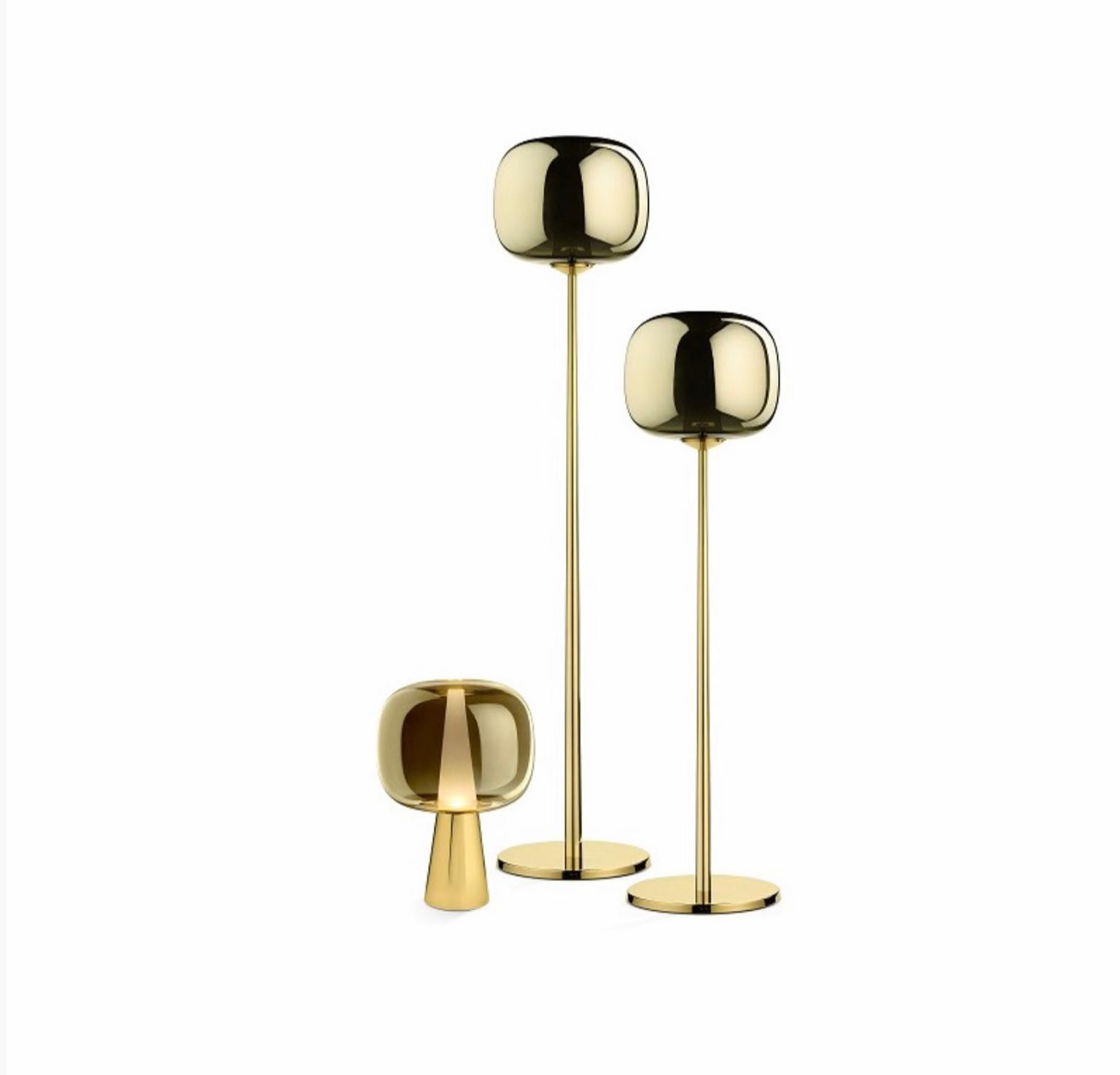 Minimalist Italian Contemporary Design Ghidini 1961 Brass Floor Lamp Metalized Glass Low For Sale