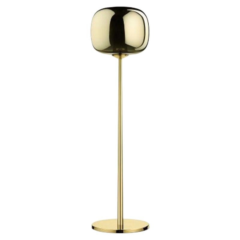 Italian Contemporary Design Ghidini 1961 Brass Floor Lamp Metalized Glass Low For Sale