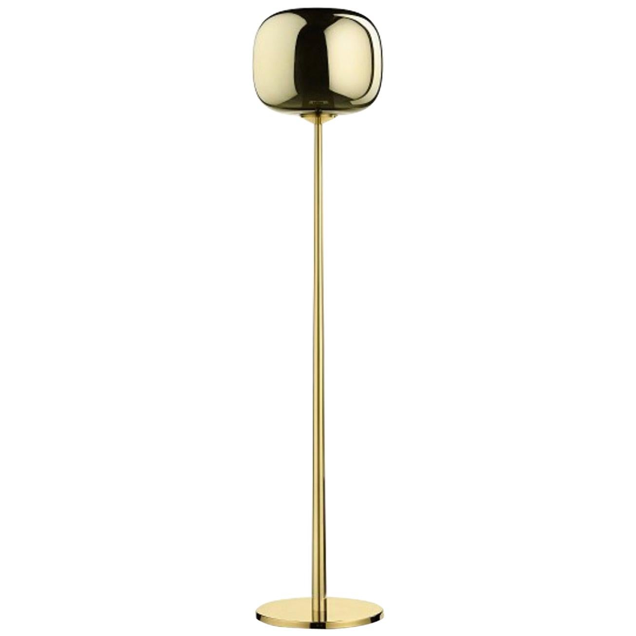 Italian Contemporary Design Ghidini 1961 Brass Floor Lamp with Metalized Glass