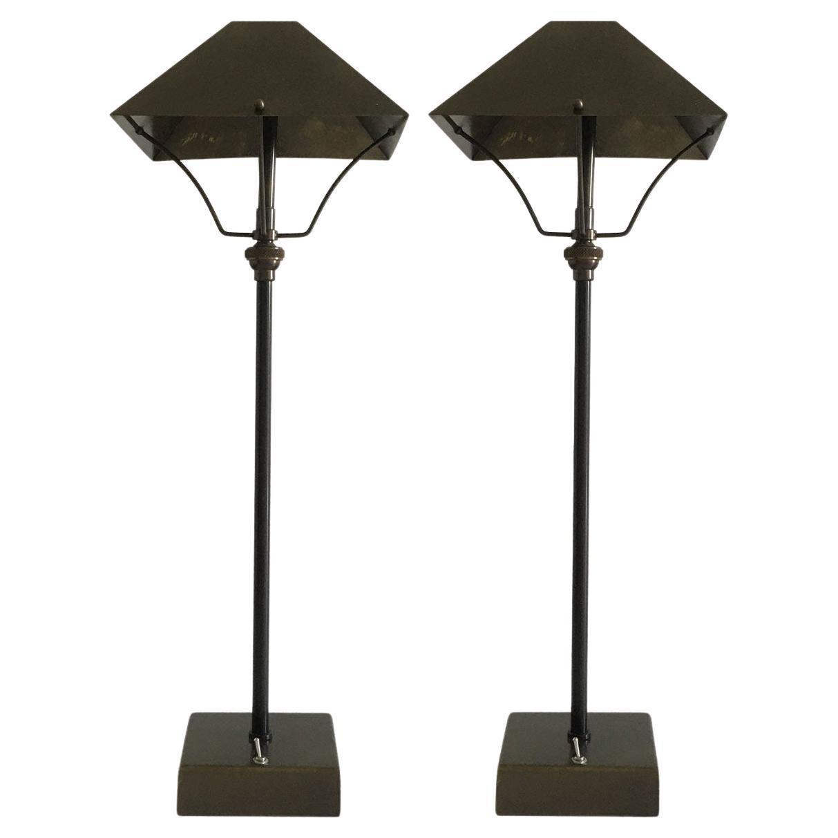 Italian Contemporary Design Pair Burnished Brass Cordless Table Lamps For Sale