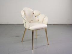Italian Contemporary Dining Chair in White Leather 24-Karat Gold-Plated Accents