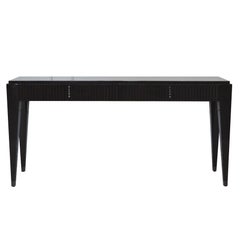 Italian Contemporary Ebony High-Gloss Console / Writing Desk with Two Drawers