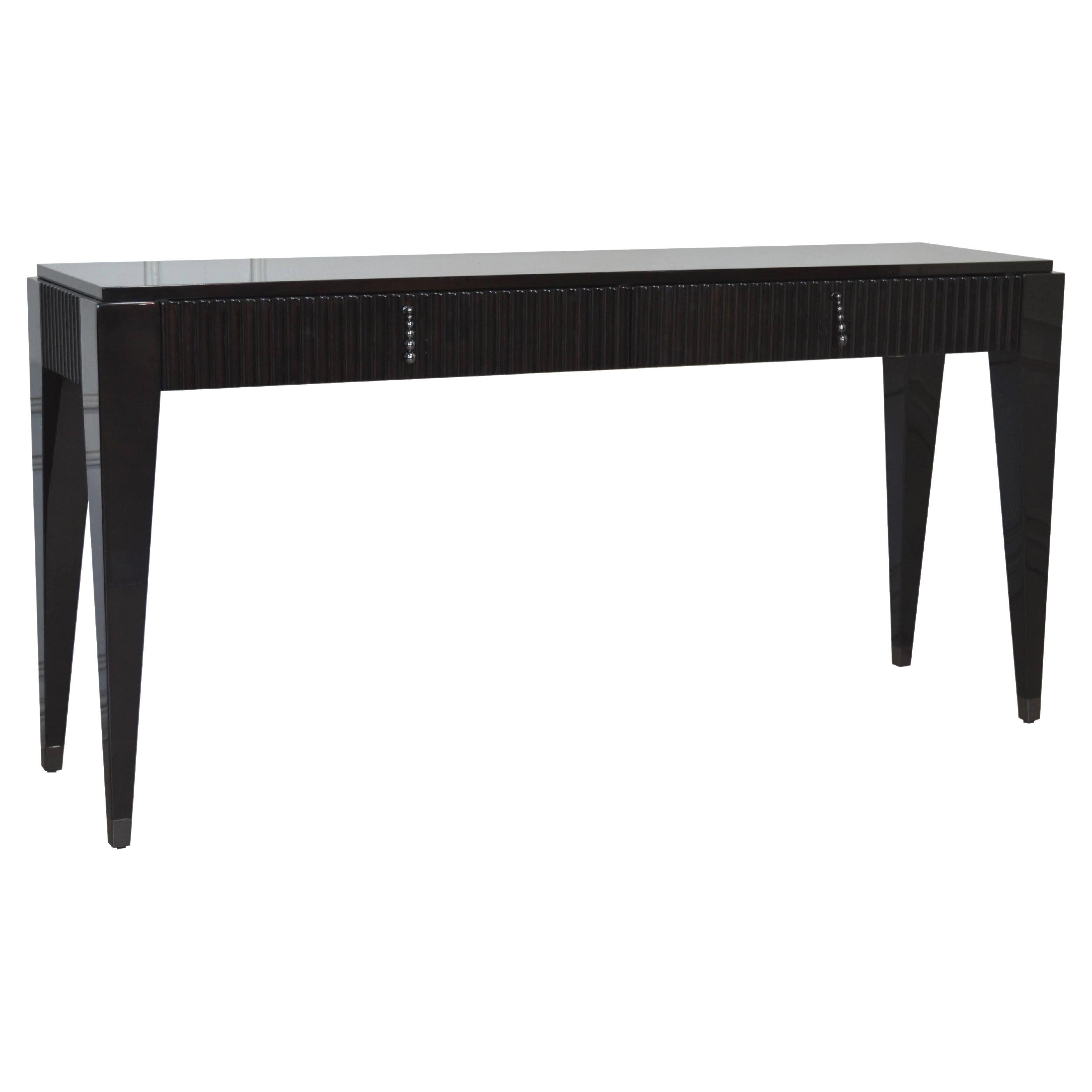 Italian Contemporary Ebony High-Gloss Console / Writing Desk with Two Drawers