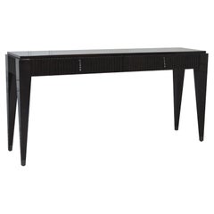 Italian Contemporary Ebony High-Gloss Console / Writing Desk with Two Drawers